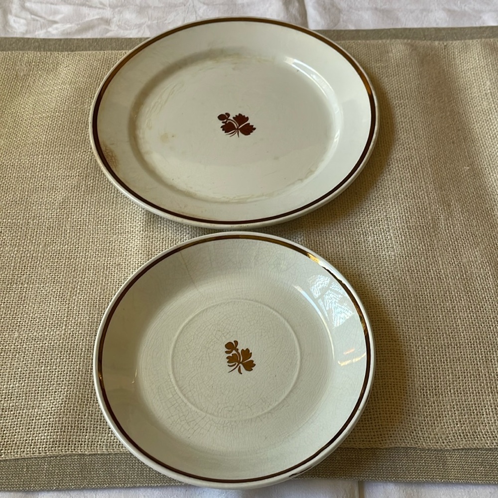 Antique Wedgwood & Co England Royal Ironstone China Plates set of 2 Tea Leaf